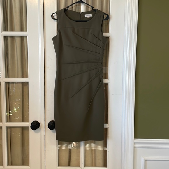 olive green calvin klein dress Calvin Klein Linen Blend Maxi Shirtdress In Olive